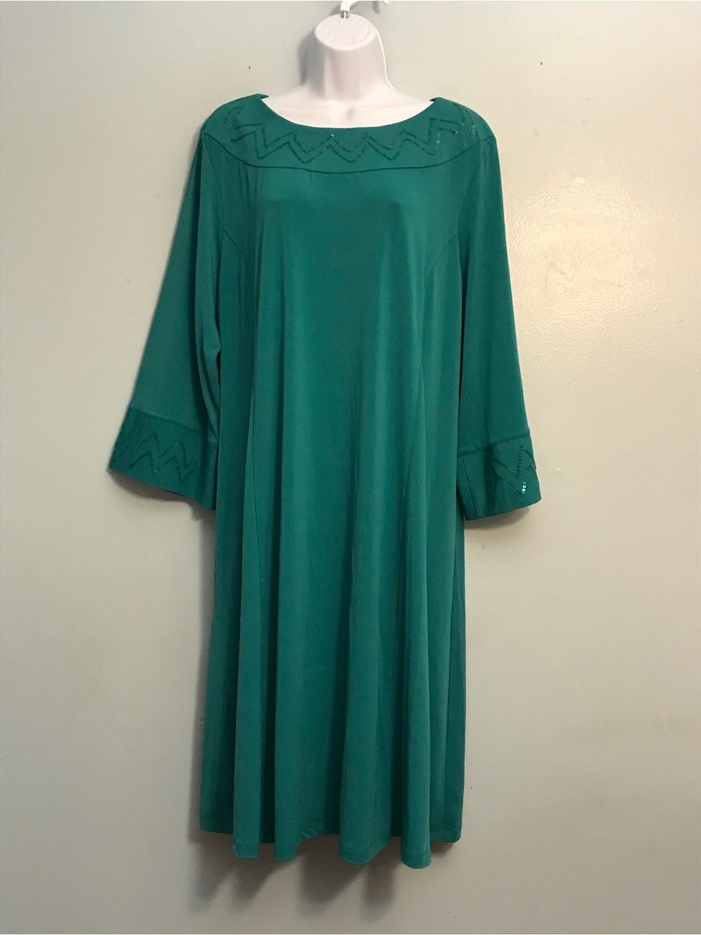 Bob Mackie Teal Green Long-Sleeve A-Line Dress